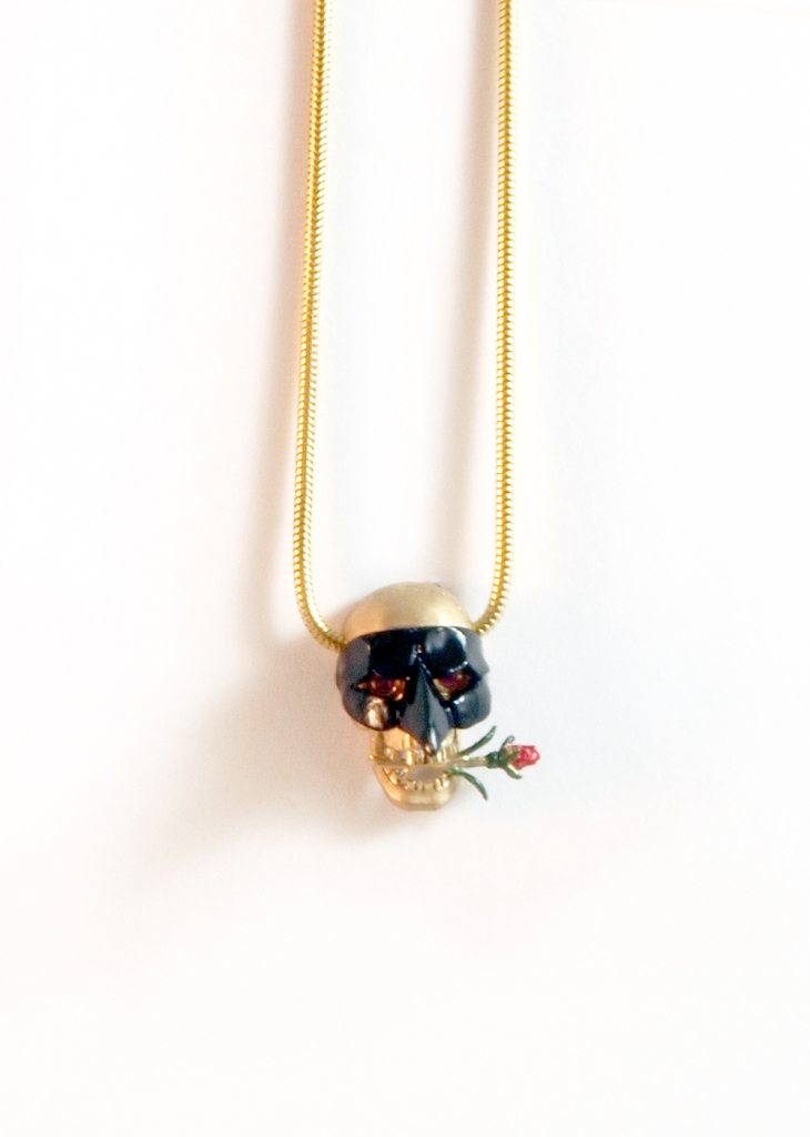 LilotK_Pendant_MM83_GonetotheBirds_GoldBlackMaskRubyEyes_WithRose_w.jpg