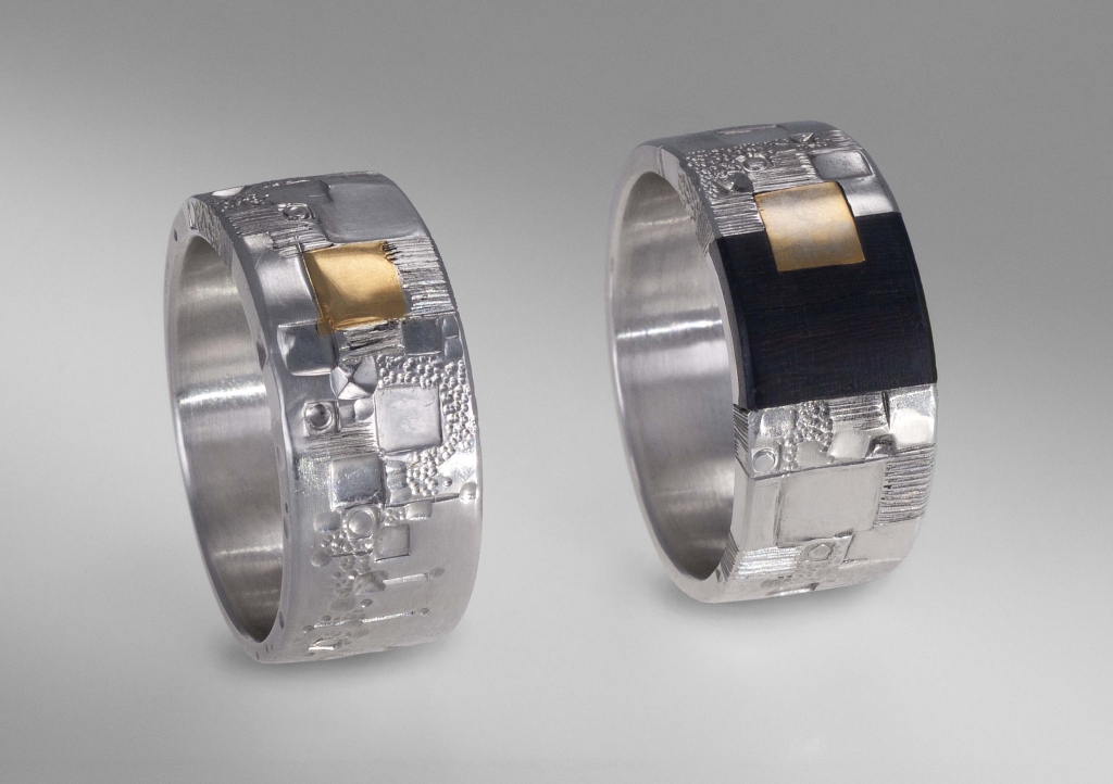 18_Rings f men-'Les Chemins '-Silver with Gold and Ebony_M. Spreng