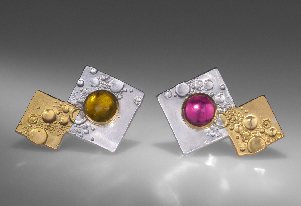 28_Earrings-'doubles carrés'-Silver Gold Tourmaline_M.Spreng