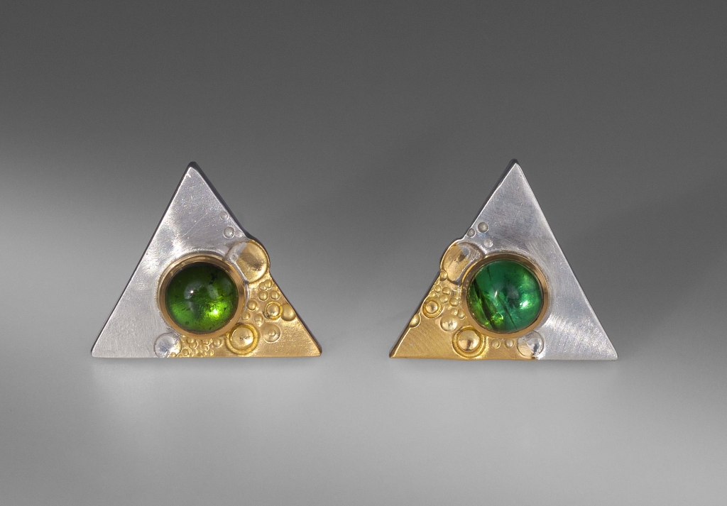 29_Earrings-'Triangles'-Silver Gold Tourmaline_M.Spreng